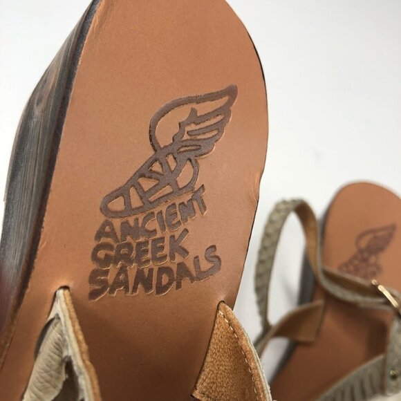 NEW Ancient Greek Leather Sandals Taupe Cream Snake Print Wedge Sandals - Picture 5 of 16